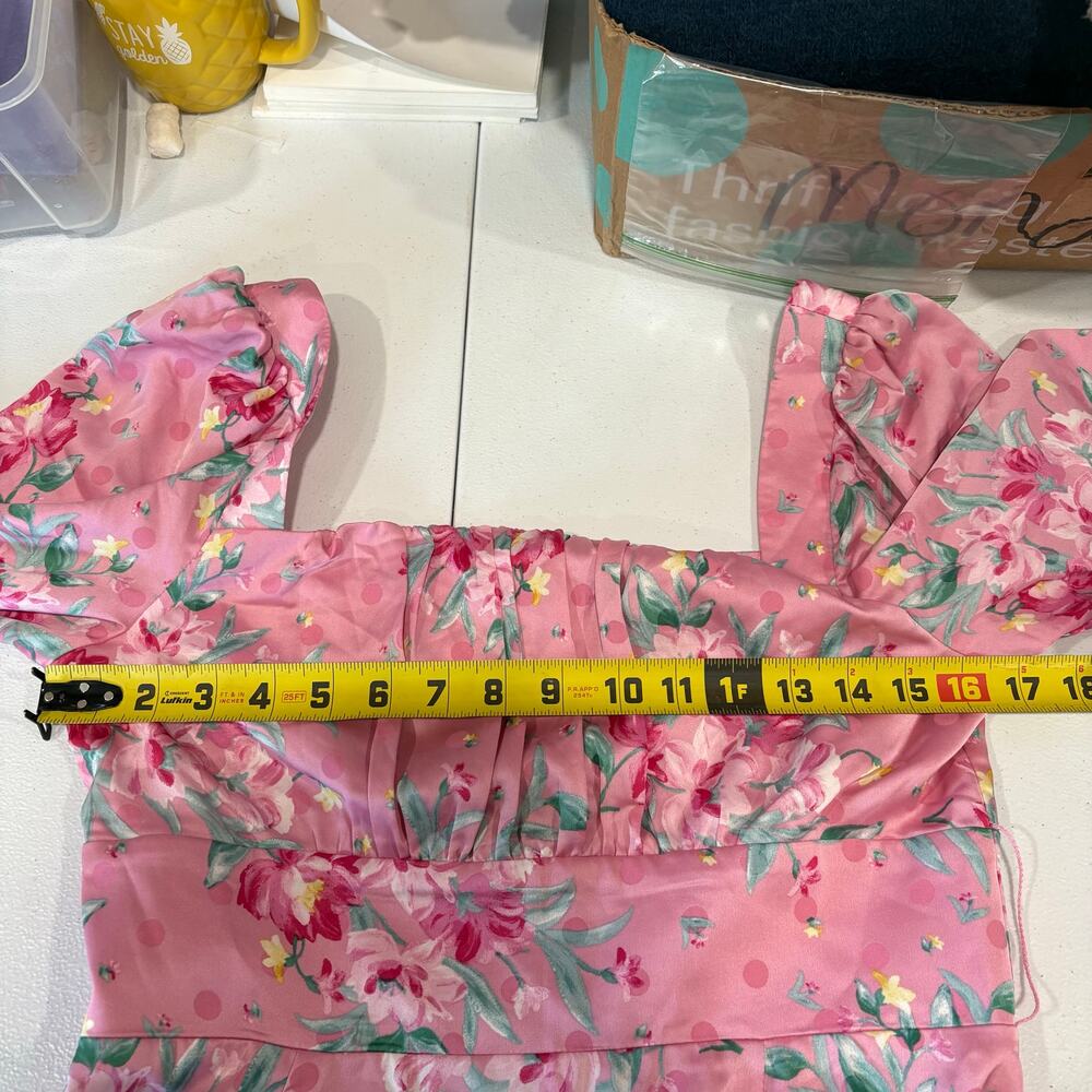 Wayf Pink Barbie Floral Square Neck Milkmaid REN Faire Dress Peplum Romantic Med - Picture 8 of 10